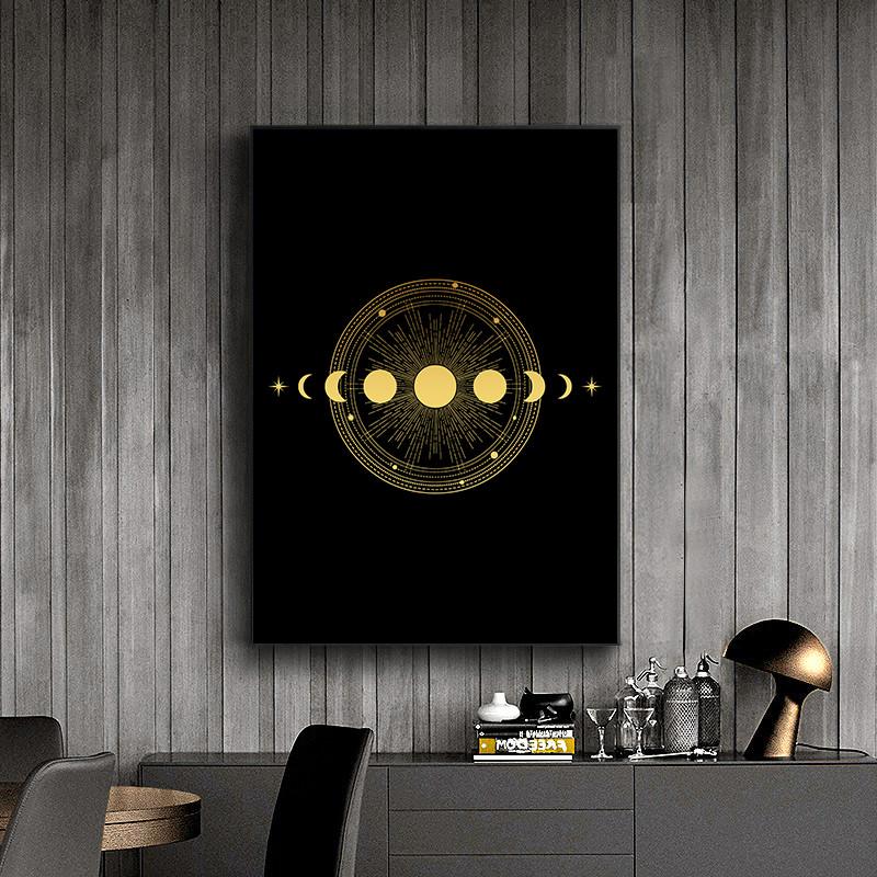 Nordic Boho Black Gold Sun Moon Star Canvas Painting Poster Print Modern Home Decor Abstract Wall Art for Living Room Decoration