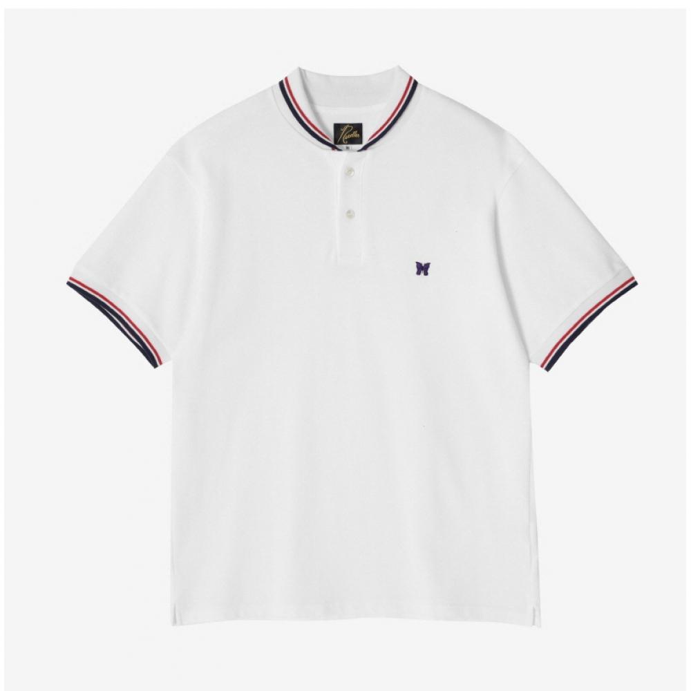 Needles Ot257 A White shAwl collAr Polo Mens Short Sleeve Tee