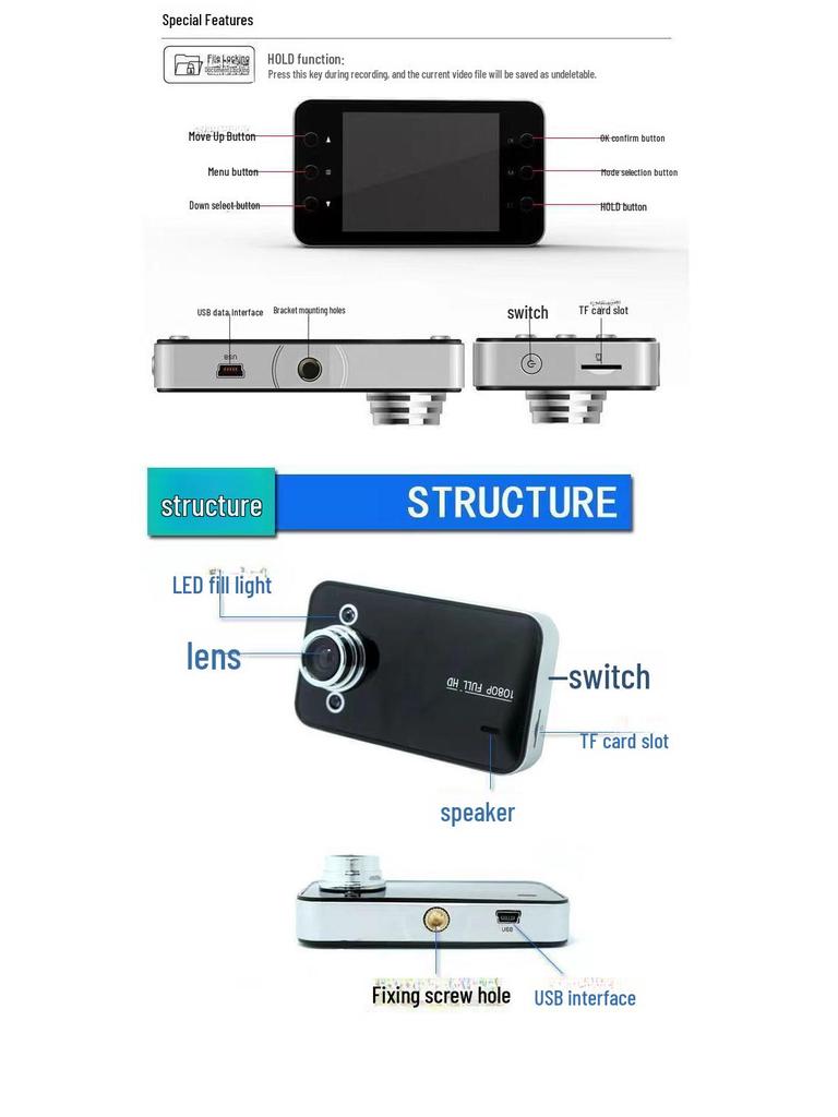 Standard Definition K6000 Driving Recorder with Suction Cup and Automatic Cycle for 4S Shop Insurance Gift