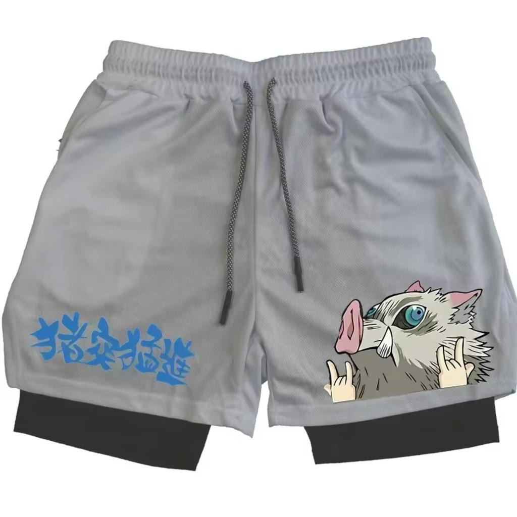 Short imprimé dessin animé pour homme, pantalon d'été double couche 2 en 1, pantalon de sport décontracté