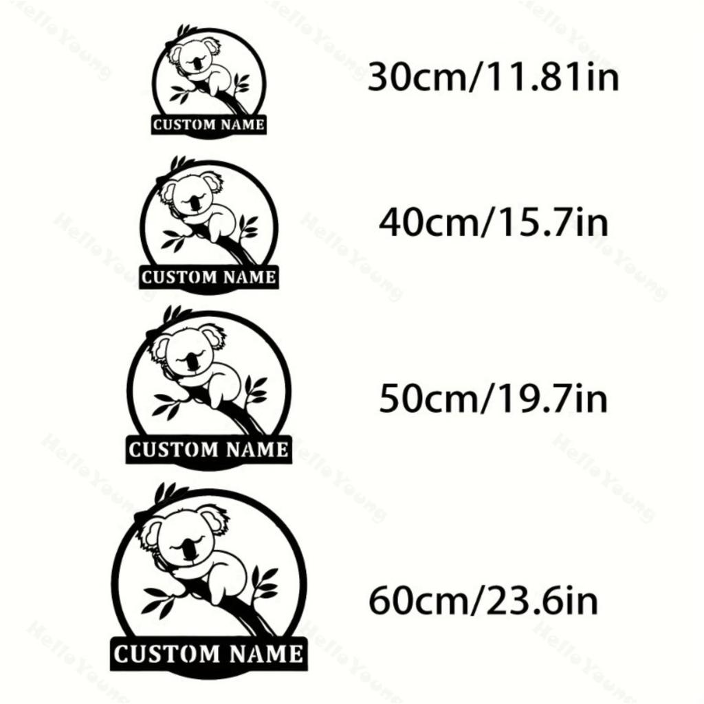 Customizable Metal Wall Art Koala Surname Sign for Home Garden Decor