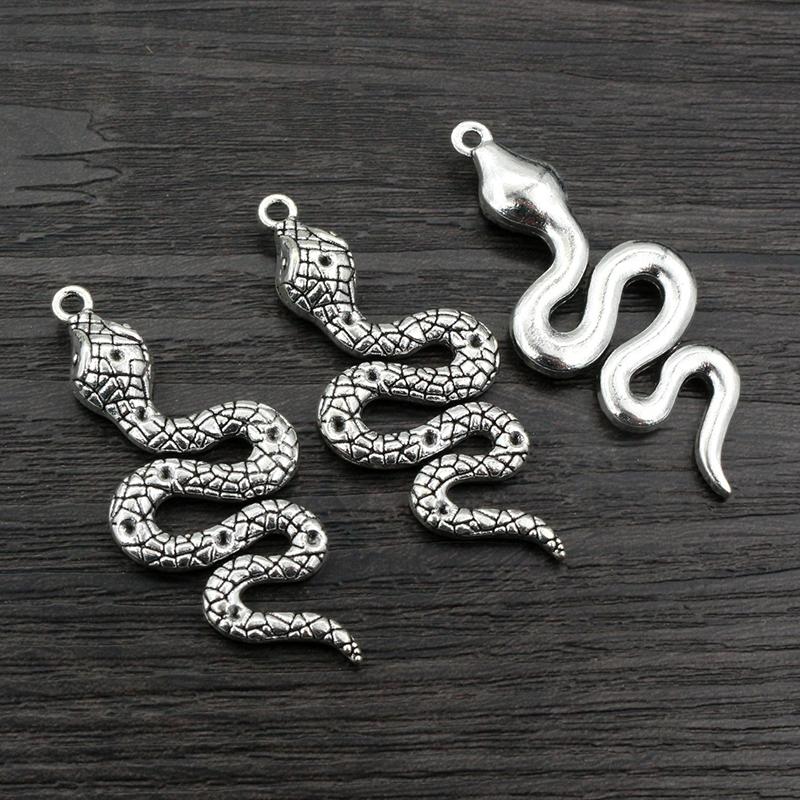 5pcs Antique Silver Color Bronze Snake Charms Pendant DIY Handmade Jewelry Making Accessories Findings for Necklace Bracelet
