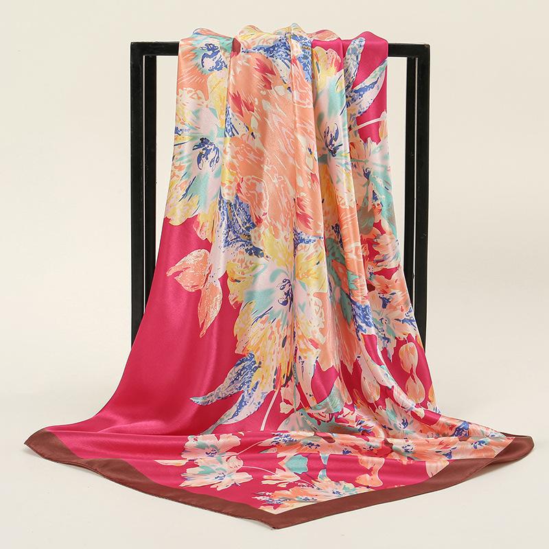 90*90Cm Women Square Silk Scarf Luxury Large Shawl Neckerchief Print Headband Female Foulard Bandana Wraps Hijab Scarves