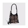 (Black) Chinese Style Rose Decor Shoulder Bags Fashion Commuter Tote Bags Classic Pleated Handbags High Quality Women Underarm Bags