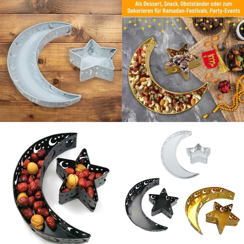 Ramadans Eids Mubarak Decorative Moon and Star Snacks Tray Dessert Tray for Table Decoration and Party Favor