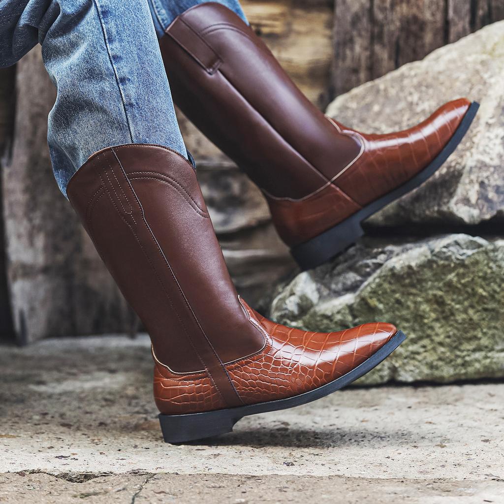 Retro Boots, Cowboy Boots, Classic Riding Western Boots, Crocodile Pattern Craftsmanship