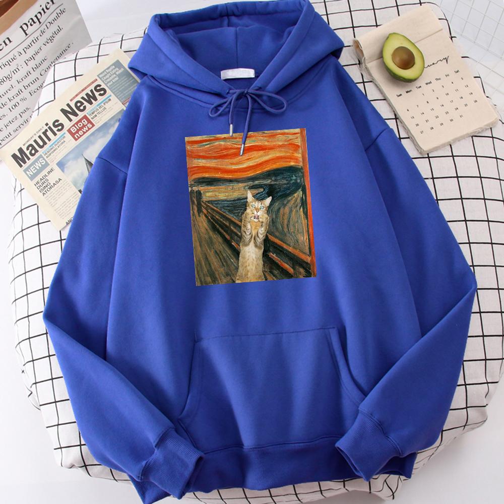 Der Schrei Kunst Erwiderung Katze Bedruckte Herren Hoodies Schlichter Fleece Hoodie Street S-Xxl Kapuzenpullover Lässige Mode Pullover Tops hoodies