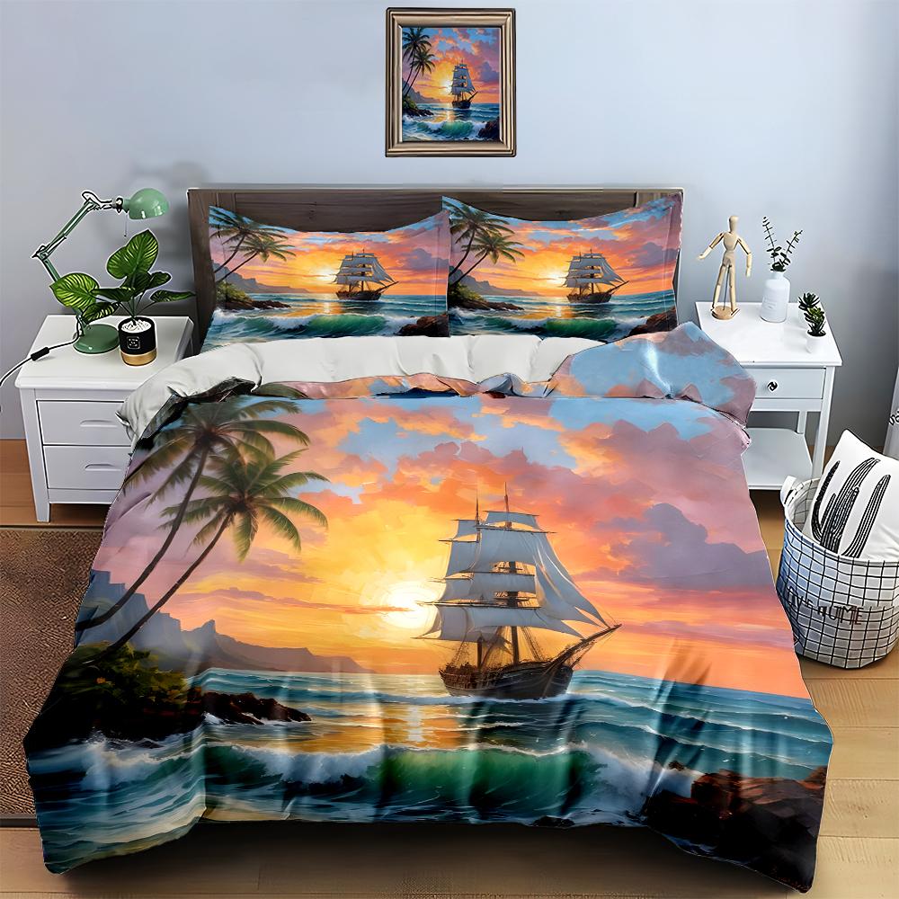 Sailing Ship Sunset. Bedding Duvet Cover Sets Duvet Covers Pillowcases Gifts (1 * Duvet Cover 2 * Pillowcases, Without Duvet Insert)