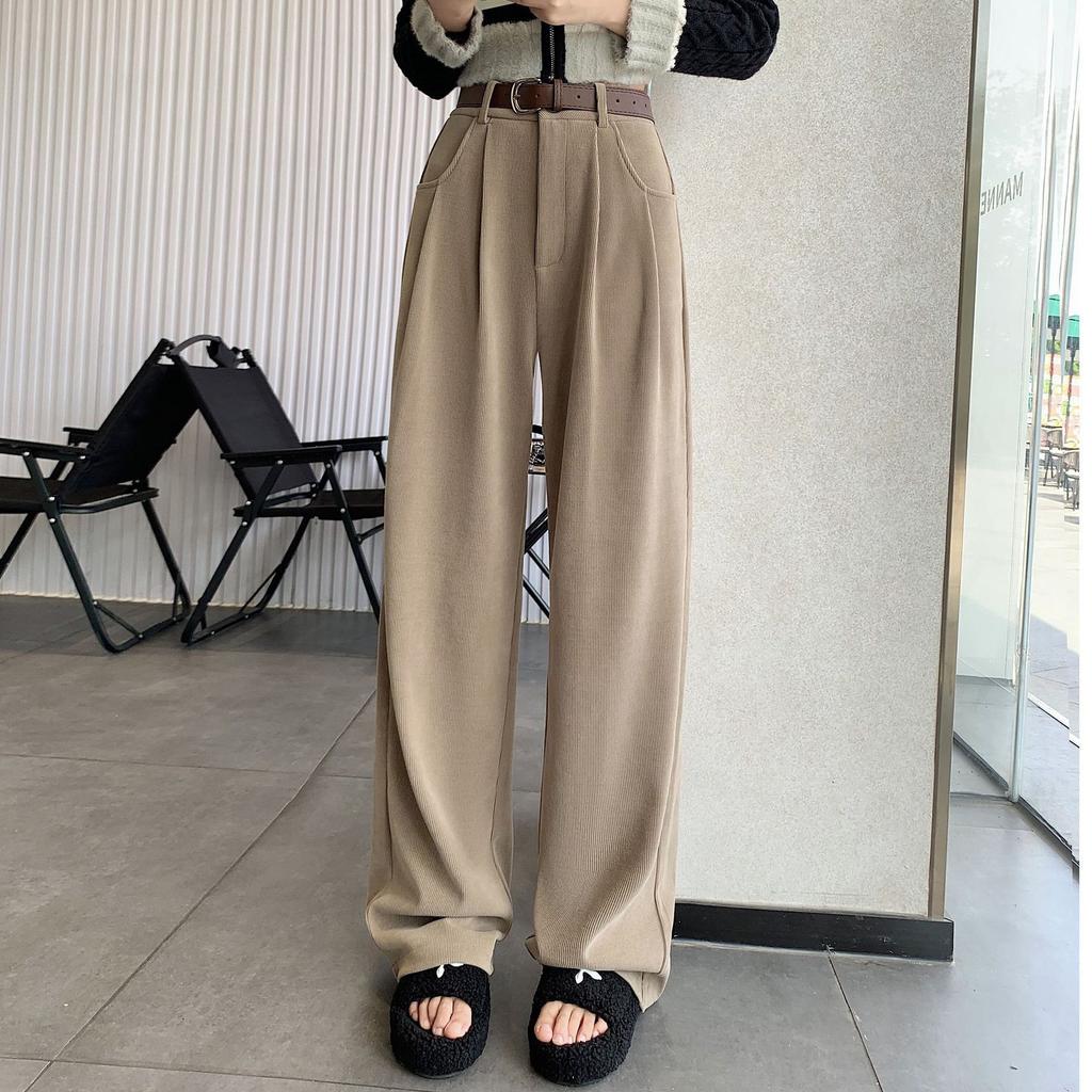 Fashion High Waist Women Retro Corduroy Pants Fall Wide Leg Causal Loose Trousers Vintage Wine Red Pockets All Match Sweatpants