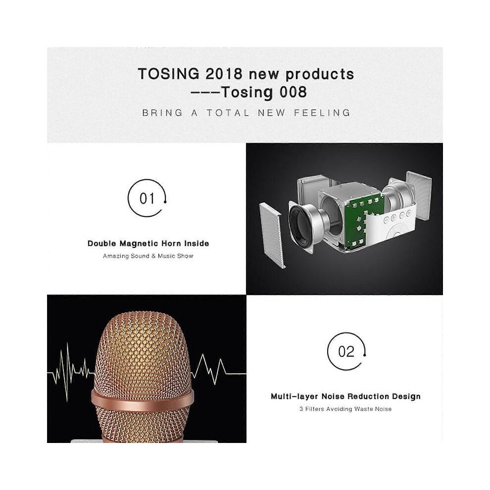 TOSING 008 Wireless Karaoke Microphone Bluetooth Speaker 2-in-1 Handheld Singing Recording Portable KTV Player for iOS Android Smartphones Tablet PC R