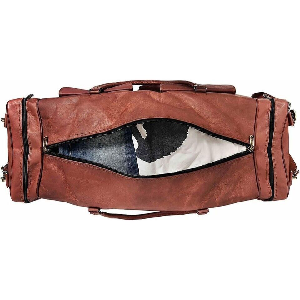 Large Leather Travel Duffel Luggage Men 30" Foldable Weekend Genuine Gym Vintage