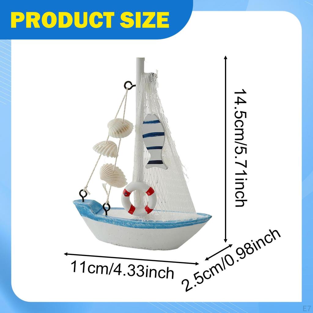 Mini Sailboat Model Beach Nautical Decorative Crafts Table Ornament Home Decor for Housewarming
