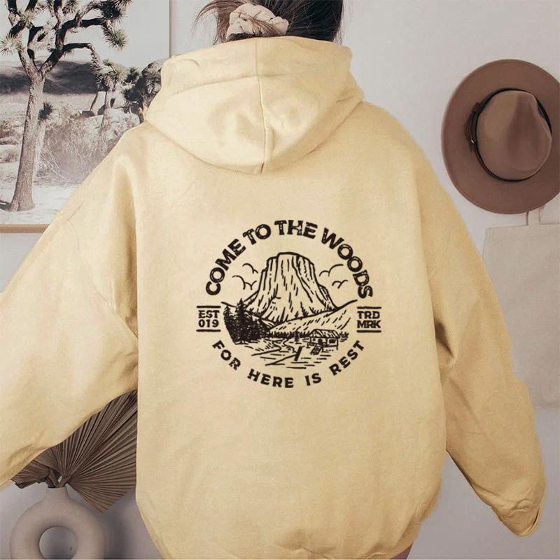 Autumn And Winter Sweater Peak Letter Fashion Printed Hooded Shoulder Sleeve Fleece Sweater Top