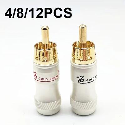 4/8/12pcs/lot Gold-Plated RCA Plug Lotus Male Audio Video Connector AV Signal Cable Solder Plug For DIY HIFI