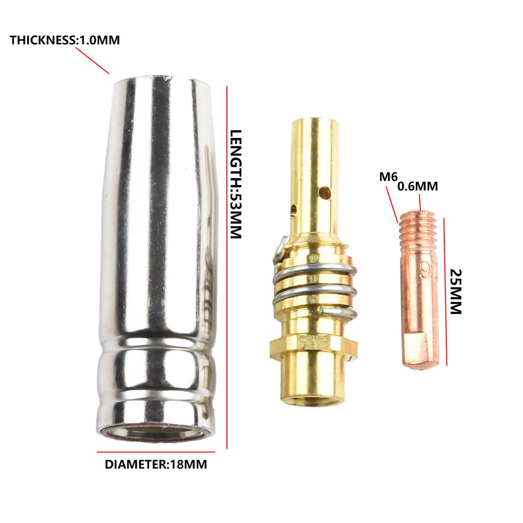 3pcs Welder Nozzle Part Kit Binzel 15AK Torch Welding Accessories Nozzle Contact Tips For MIG Welder