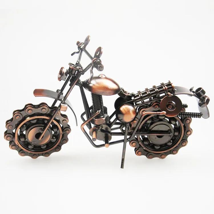Metal Retro Motorcycle Model Motor Figurine Iron Motorbike Prop Handmade Boy Gift Kid Toy Home Office Decor Collection