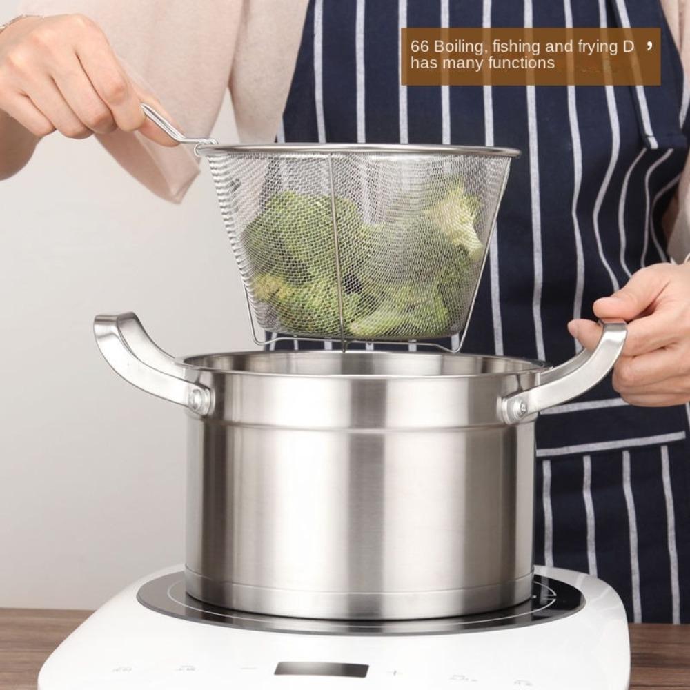 Folding French Chip Frying Strainer Basket Stainless Steel Hot Filter Pasta Spoon