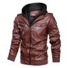 [European size] Winter men's removable hooded pu leather jacket, large size casual locomotive leather jacket for men