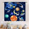 Space Curtains Kids Boys Solary System Universe Outer Planet Astronaut Galaxy Window Drapery Treatments Curtain Light Blocking Polyester