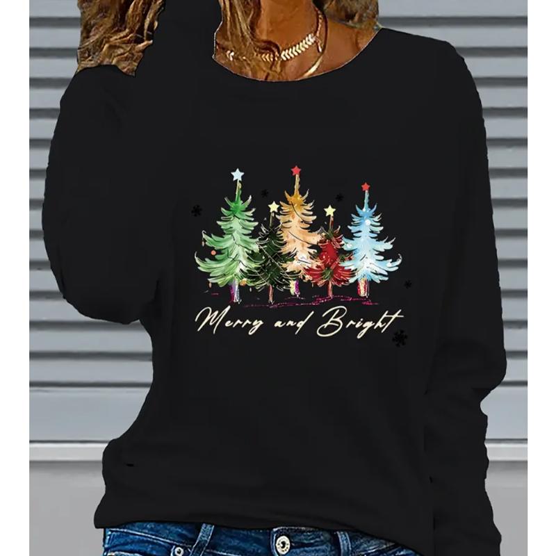 2025 Autumn & Winter Women's New Casual Crew Neck Long Sleeve Top 3D Christmas Pattern