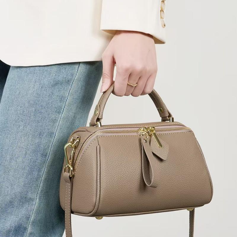 Elegant Genuine Leather Boston Tote Bag for Women Vintage Minimalist Classic Cowhide Crossbody Shoulder Bag
