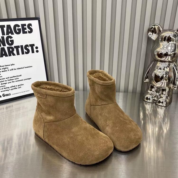 

2025 Matcha green snow boots fur integrated boots autumn and winter new short boots round head flat bottom Martin boots women s tide 40 хаки