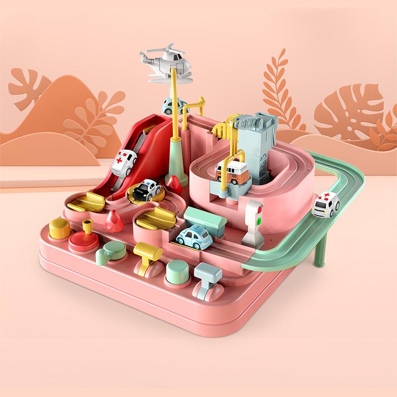 

Розовая машинка приключенческая игрушка: Инерционная раздвижная дорожка для детей 688-9 Pink Challenge [2 Cars]