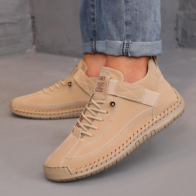 Fashion Women's Handmade Leather Casual Shoes Red Sneakers for Men Shoes Mid Top Women's Boots Anti Slip Spring Autumn Brown Men Loafers