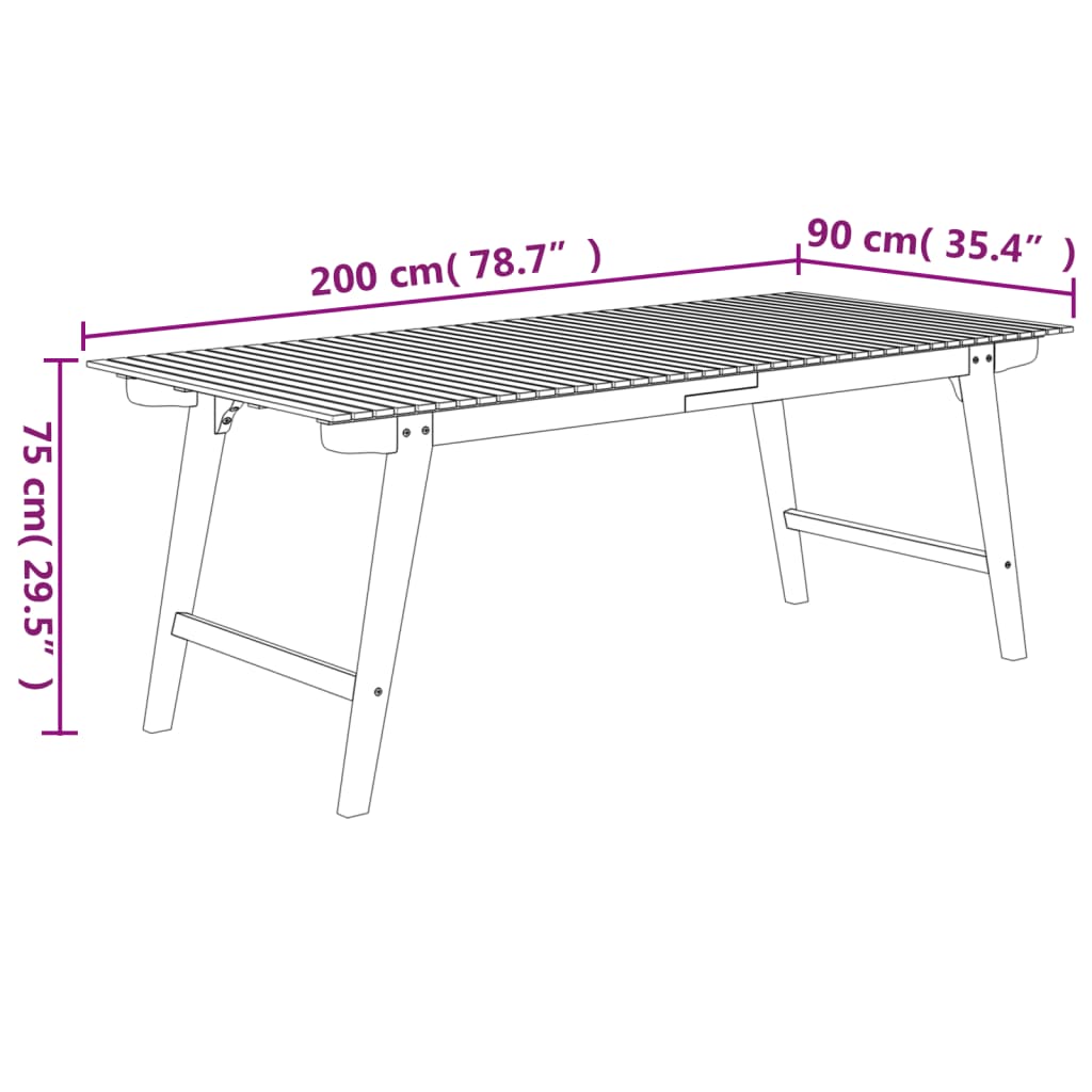Garden Table 200x90x75 cm Solid Acacia Wood