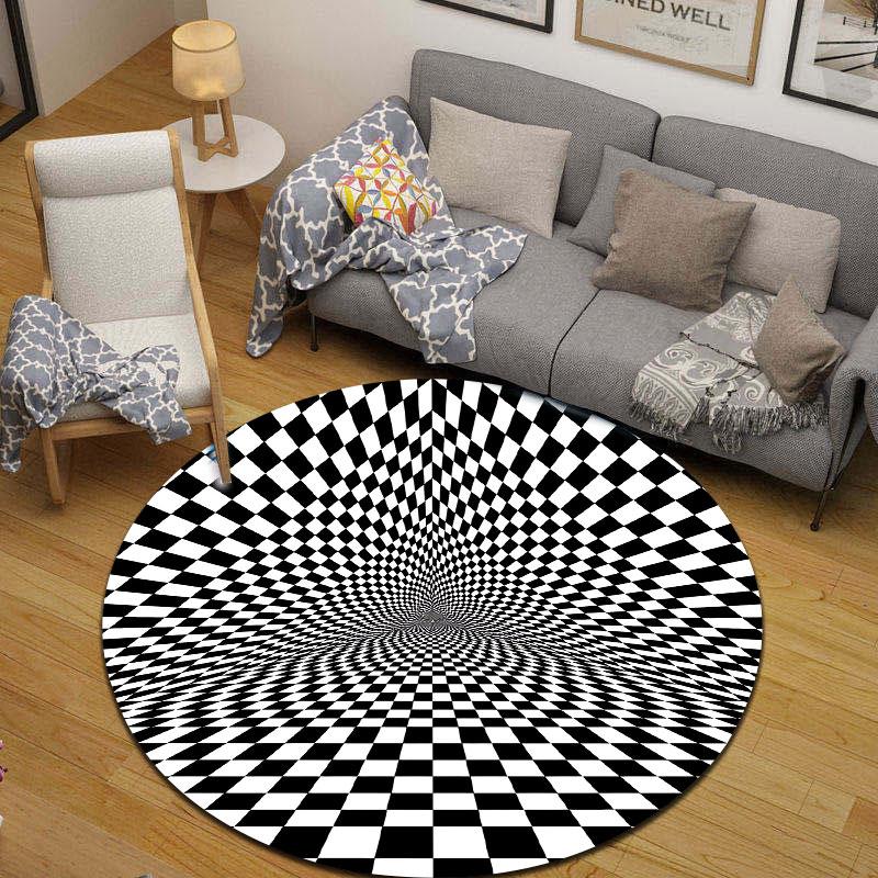 Cozy Round Abstract Multicolor Carpet, Non-Slip Floor Mat for Living Room