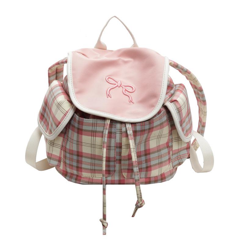 

Niche design cute sweet girl travel backpack 2025 new pink and white plaid backpack college style school bag