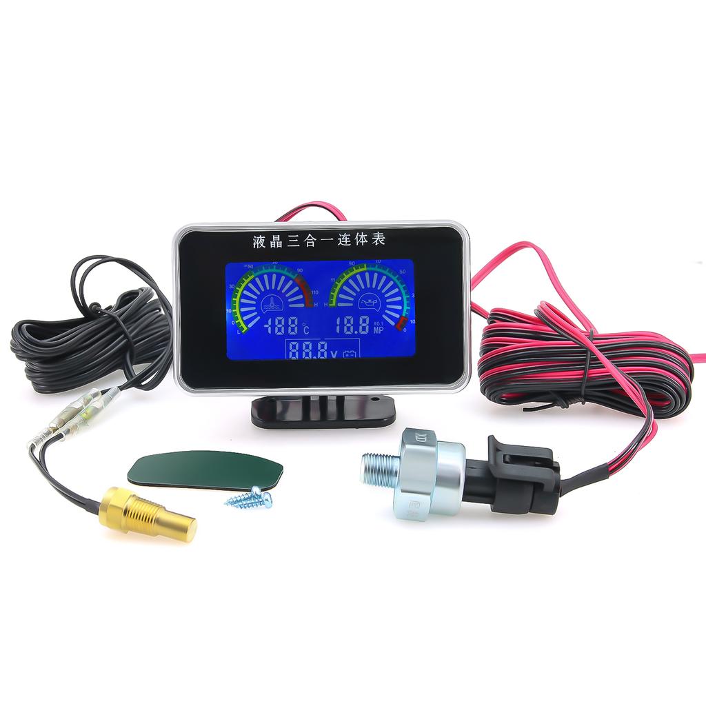 ZMFJH 3IN1 LCD Gauge Digital Water Temperature Gauge+Oil Pressure Meter+Voltmeter with Sensor 1/8NPT for Auto Car Truck 12V24V
