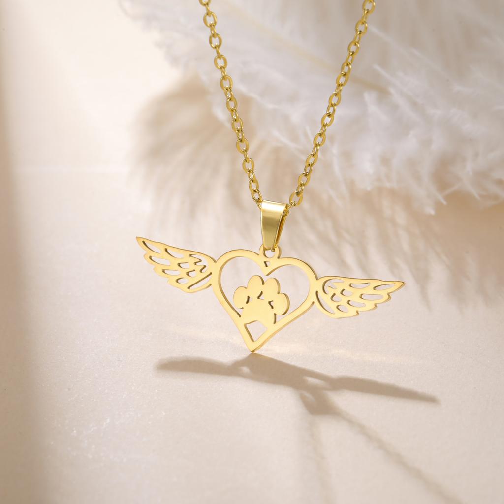 Cazador Stainless Steel Dog Cat Paw Footprint Heart Wings Pendant Necklaces for Women Cute Jewelry Necklaces Gift 2026 Trendy