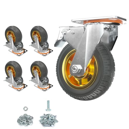 Set of 4 3-inch Silent Casters, 330kg Load Capacity, 360 Rotation, with Brakes and Stoppers, for Indoor and Outdoor Use, Screws Included, Replacement