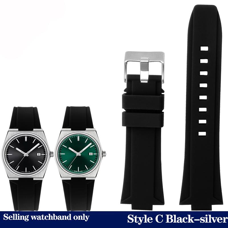 Gummi-Uhrenarmband für Tissot PRX Serie Super Player T137.410 Armband Sport Wasserdicht Silikon Weiches Armband Schwarz Blau 24x12mm
