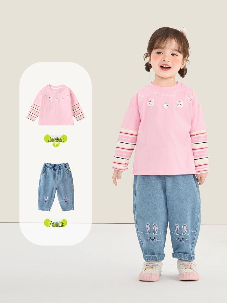 Kaka Panda Girls' Spring/Autumn Casual Jeans for Toddlers and Babies