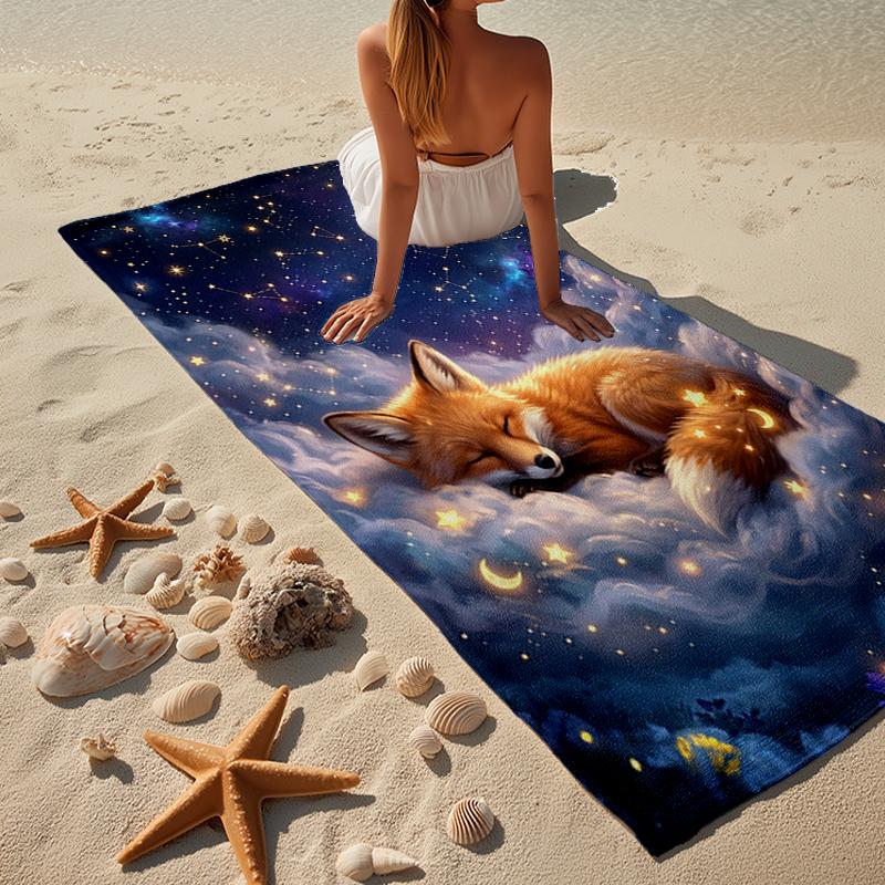 Fox Dreams In Space Beach Towel, Super Soft Microfiber, Gift for Her/Him, Birthday, for Pool, Beach, Travel, Home Decor Fan gifts