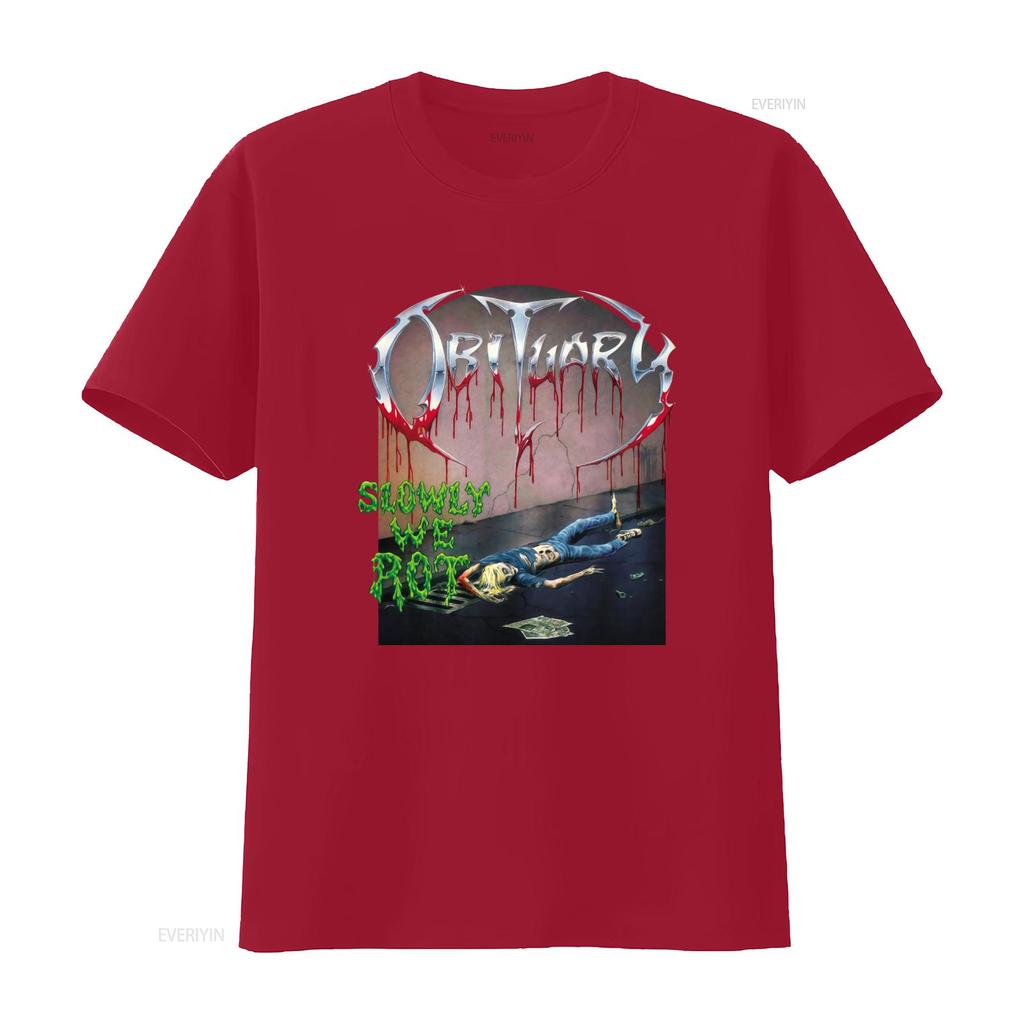 Obituary Slowly We Rot Print T Shirt For Unisex Black Large Size Vintage Washed Fashion Slightly Stylish Unisex Graphic Versatile