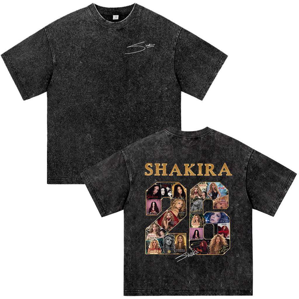 Shakira Las Mujeres Ya No Lloran World Tour 2026 Vintage Washed T-shirts Men Women Clothing Casual Harajuku Short Sleeve T Shirt