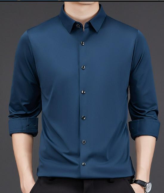 Men's Solid Color Stretch Long-Sleeve Button-Down Shirt - Autumn 2022