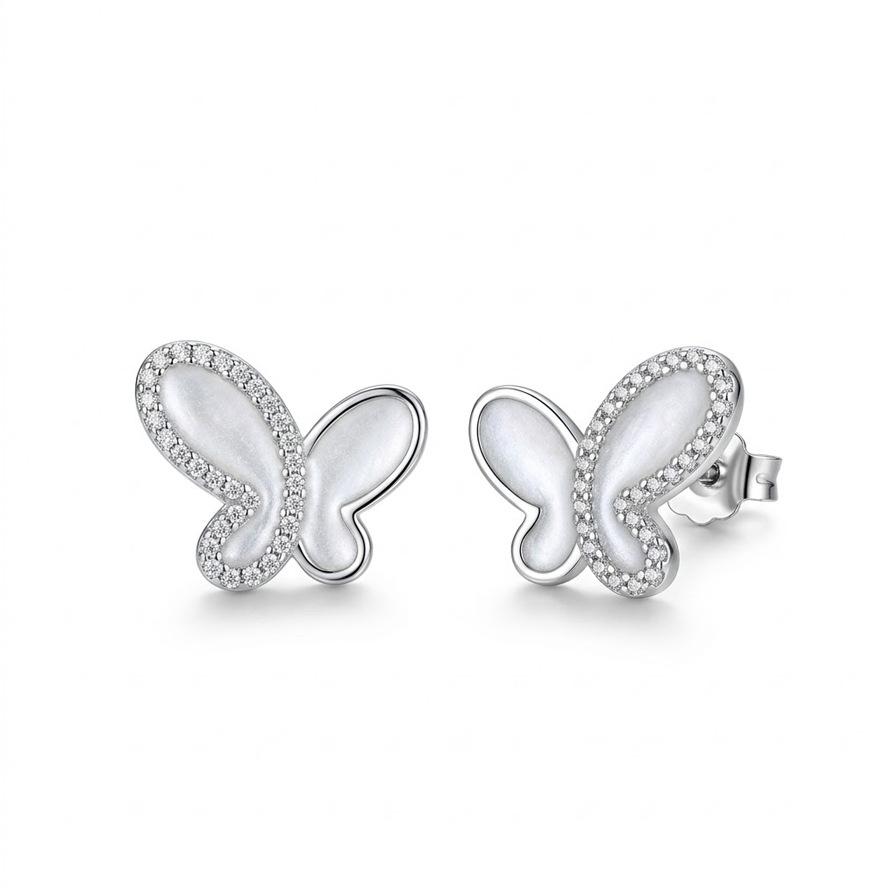 European American Retro Zircon Four-Leaf Clover Bow Heart Stud Earrings, 925 Silver