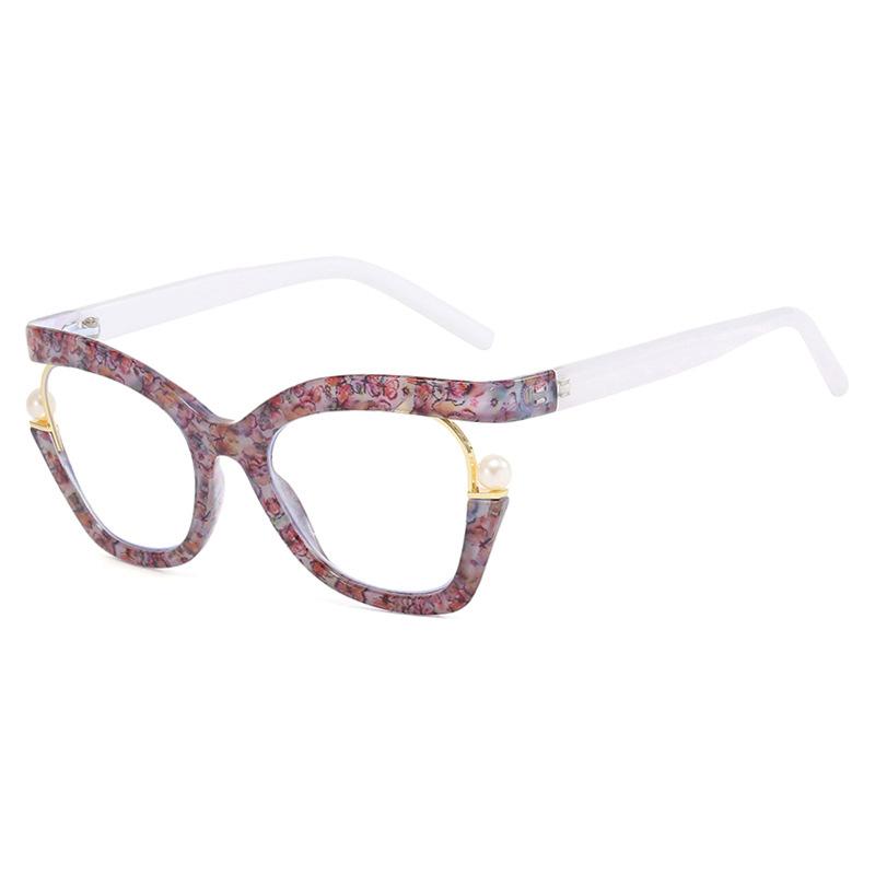Clear Blue Ray Blocking Glasses Large Eyeglasses Spectacle Frame Frame Ladies Trendy Design Pearl Spectacle Frame Trend Circular Eyewear