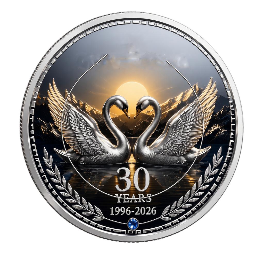 30 Years Anniversary Commemorative Coin Featuring Two Swans Design Limited Edition Collectible Silver Coin French Luxury Pure Spirit