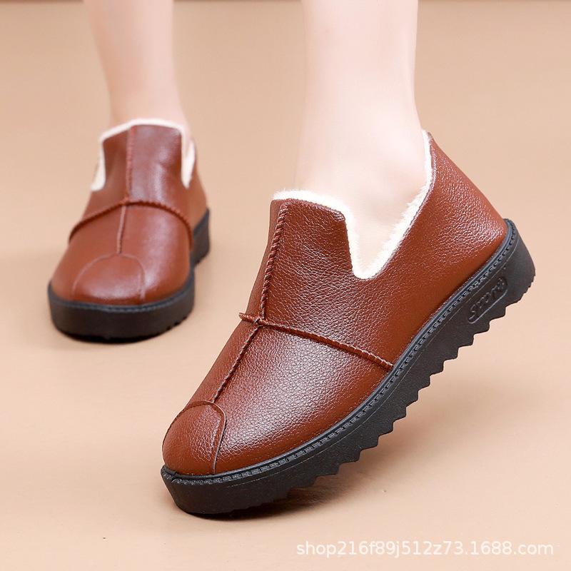 Medium thickened leather women's cotton shoes velvet warm cloth shoes cotton shoes casual non-slip snow boots