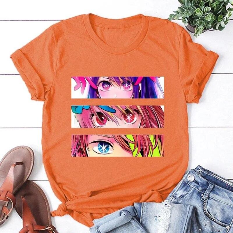 Hot Anime Eyes T-shirts for Women Summer Casual Round Neck Short Sleeve Streetwear Fashion Anime Harajuku Tees