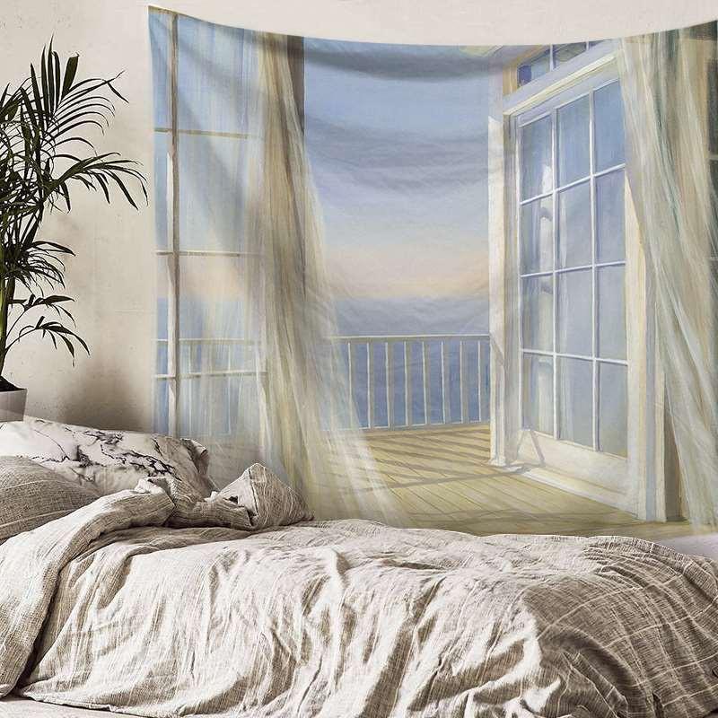 Wall Hanging Living Room Bedroom Window Natural Landscape Beach Large  Covering Decoration Tapestry Background Cloth Bedside