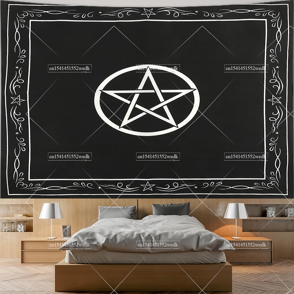 Hippie Pentagram Wiccan Wall Tapestry Moon Celtic Altar Cloth Occult Witchcraft Tapestry Aesthetic Tarot Divination Tapestries