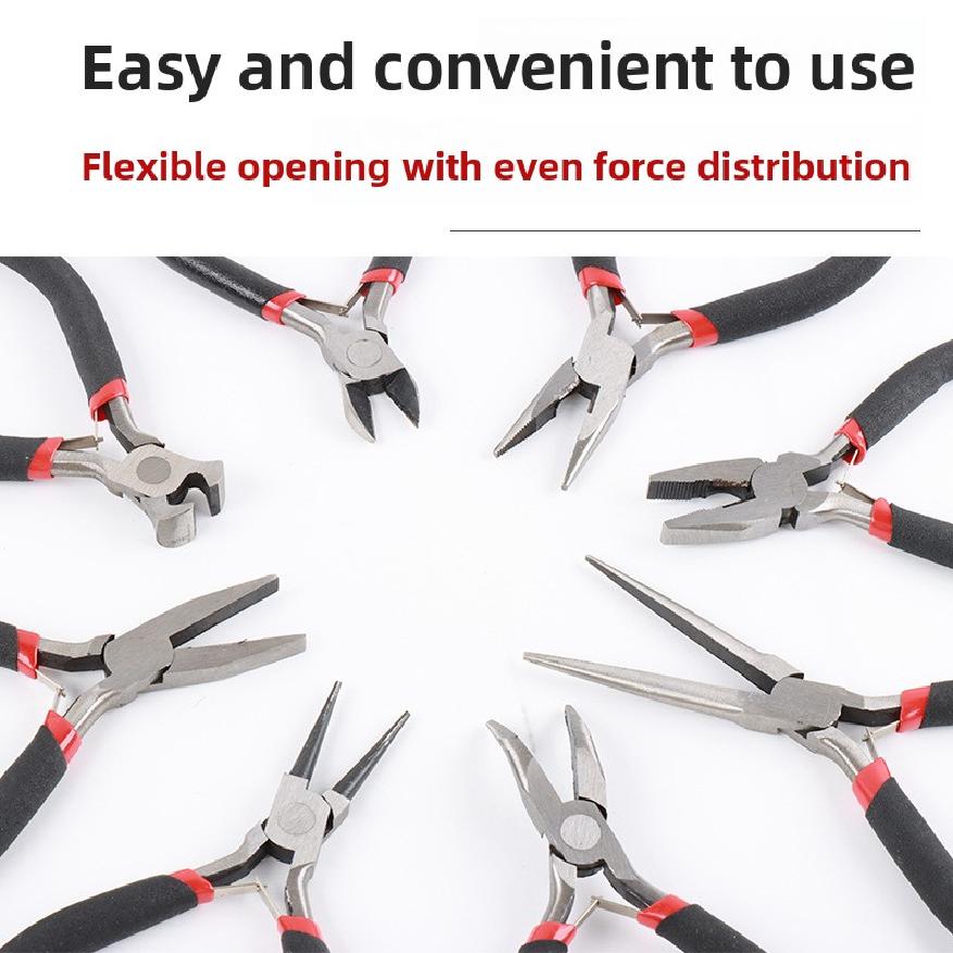 Jewelry pliers black and red 8-piece set pointed nose pliers 4.5-inch DIY handmade pliers multifunctional diagonal pliers mini p