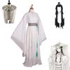 Costume Cosplay Xie Lian Anime Tian Guan Ci Fu Cosplay Xielian Parrucche Cappello di Bambù Uomo Donna Vestiti Bianchi Han Fu Oggetto di Scena per Halloween