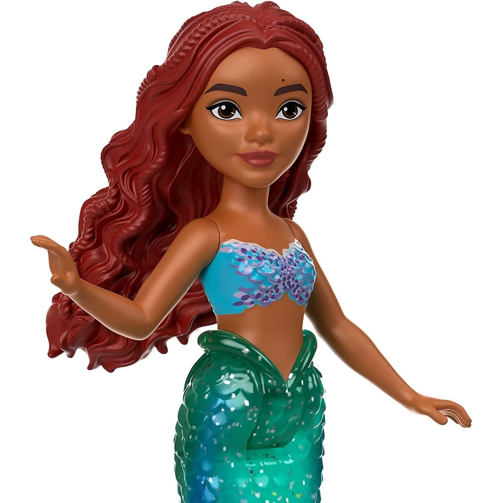 Mattel Disney Little Mermaid Mini Doll Set 7 Pieces Glitter Tail Movable Dress-Up Dolls Ages 3+